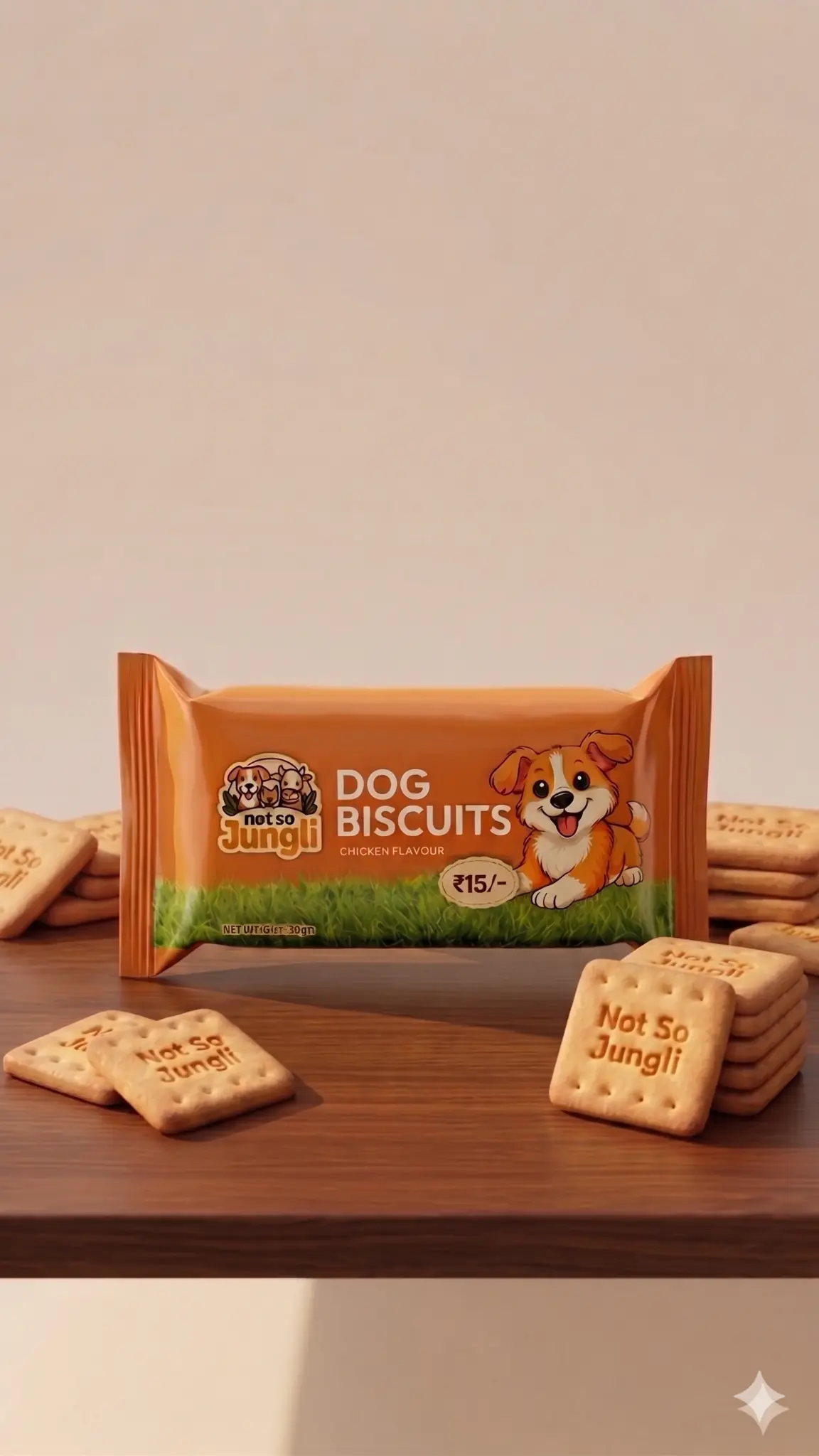 Not So Jungli chicken dog biscuits 65g pocket pack — ₹15